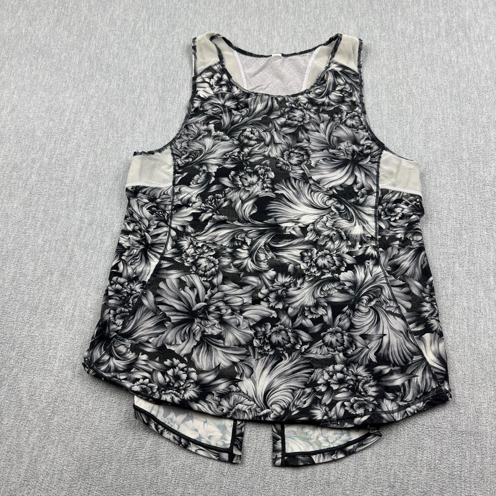Lululemon Top Women 6 Black Gray Floral Sculpt Tank Tie Back Lightweight Gym
